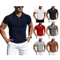 Kupretty Men's с късо ръкав поло риза ежедневни тънки тениска плътно цвят вертикална ивица бутон с разтегателна ревера поло риза