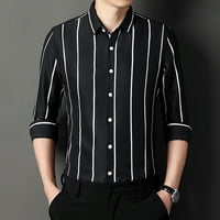 Поло ризи за мъжете модна ежедневна простота корейска тънка раирана ревера с дълъг ръкав отгоре