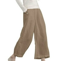 Женски памук и бельо подрязани панталони свободни годни материали от твърд цвят еластична талия направо широки панталони за крака торбисти дишащи салони панталони khaki s