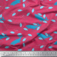 Soimoi памучен Poplin Poplin Fabric Fishing Kunk, Fish & Whale Ocean Mabric щампи по двор