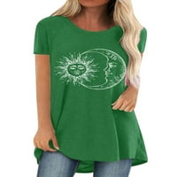 Жени дълги тениски Слънце и Луна щампа с къс ръкав кръгла шия летни причинно-следствени върхове плюс размер s-xxxxxl