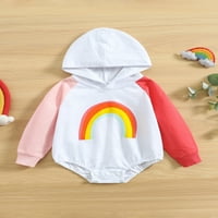 Бебе бебе момче момиче есенни дрехи качулка пуловер суичър ромпер дъга цветен блок с дълъг ръкав onesie тоалет