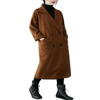 Lumento жени Belted Work Wool Pea Coat Елегантно отворено предни модни дрехи топъл твърд цвят тренч палта карамел l