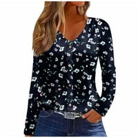 Натрошени ризи с дълъг ръкав за жени за печат на цветя графични тийнейджъри блузи ежедневни върхове пуловер
