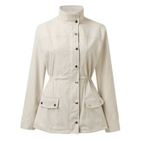 Xinqinghao жени плътни цветни външни якета палто копчета с дълъг ръкав надолу якета Разхлабете якета за врата с джобове бежово s