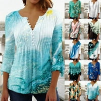 Дамски летни блузи флорален принт в-Деколте с къс ръкав копче Тениски Блуза м