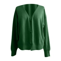 Чаарела Дамски бутон плътен цвят плета пуловер жилетка дълъг ръкав яке зелено, ШЛ
