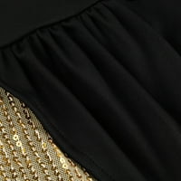 Дамска Мода темперамент в-врата Нагънат Пайети хип чанта Дълъг ръкав дълга дълга рокля черен ххл