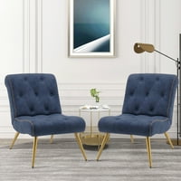 Andeworld тапициран стол за хол, стол за акцент със златни крака за спалня, офис, тъмно синьо