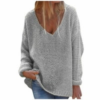 KPOPLK Женски пуловери за пуловери с дълъг ръкав с дълъг ръкав с дълъг ръкав асиметричен плътно пуловер плътни цветни върхове сиви, xl
