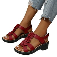 Дамски сандали Дамска лятна мода Многоцветен цвете кръг пръсти Кука и контур платформа обувки Червен Размер 6.5