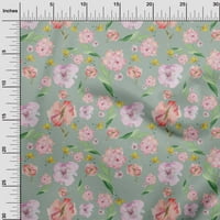 OneOone Polyester Lycra Dusty Green Flable Flower & Leaves Watercolor Fabric за шиене на печатната занаят плат от двора e широк