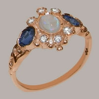 Британски направени истински 18k розово злато естествено Opal & Diamond Womens Anniversary Ring - Опции за размер - размер 6.25
