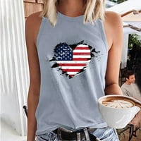 Usmixi Womens 4 -ти юли танкови върхове за независимост Ден на патриотични ризи свободни годни състезания лятно модно сърце американско знаме печат на екипаж без ръкави Блуза сиво xxl