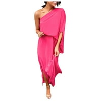 Bazyrey женски рокли Лятна лакътна дължина Fit & Flare рокли женски графични щампи ежедневни рокли с едно рамо розово xl
