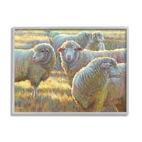 Овце Стадо Паша Пасища Животни И Насекоми Живопис Сива Рамка Изкуство Печат Стена Изкуство