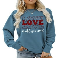 Капризи женски суичър букви от печат тениска с дълъг ръкав пуловер свободен суичъри екипаж от врата джъмпер върхове синьо бяло L