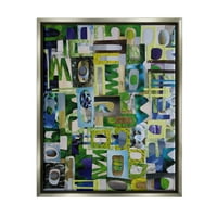 Ступел Голдърс Зелено Абстрактна Форма Колаж Абстрактна Живопис Сива Плаваща Рамка Изкуство Печат Стена Изкуство