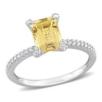 Миабела Дамски 1-Каратов Т. Г. в. цитрин и Каратов Т. в. диамант 10кт бял златен годежен пръстен