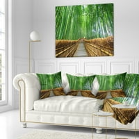 Дизайнарт пътека до бамбукова гора - пейзажна фотография възглавница за хвърляне-18х18