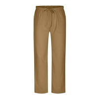 Леки панталони за мъже, мъже твърди ежедневни еластични пояси джоб памук бельо панел панталони панталони Кафе