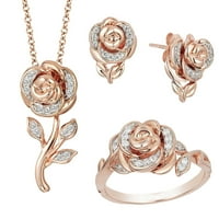 Bazyrey женски пръстени 1set Fashion Rose Crystal Jewelry Sets Обет педант колие розово злато