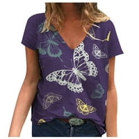 Дами дамски върхове дами летни ежедневни готини къси ръкави с тениска с пеперуда с пеперуда пеперуда