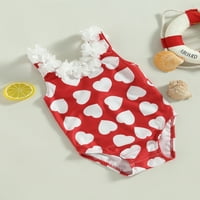 Carolilly Toddler Girls Summer Romper Swickwear, Seeeless Heart Print 3d Flower Decor Бански костюм, 6m-3y