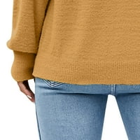 Дамски пуловери Дълъг ръкав Дамска Мода Дълги ръкави кръг врата хлабав плетене Кафяв размер хл