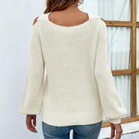 Пуловери за туники за жени ежедневни твърди плетене на плетене на плетене на плетене на врата пуловер