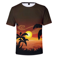 Тениски ризи за мъже, момчета и мъжки залез палмова хавайска риза, свободна форма на къса ръкав кръгла шия, графични тийнейджъри мъже, отпечатана хавайска плажна риза, дете, тъмнокафяв
