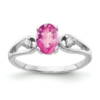14k бяло злато 7x овално розово сапфир истински диамантен пръстен