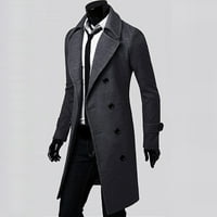 Зимни палта За Мъже зимни мъже тънък стилен шлифер Двойно дълго сако сиво