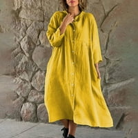 Zunfeo рокли за жени - рел свободно прилягане на комфорт памучен спално бельо Ново пристигане на рокля Просвет жълт 4XL