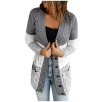 Pgeraug пуловери за жени есен с едно пуловер палто Colorblock Pocket Button Design Knit Cardigan Cardigan пуловери за жени сиво m