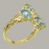 Британски направени 10K жълто злато естествен диамант и синьо женски пръстен за жени - Опции за размер - размер 10.25