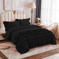Комплект за покритие на одеяла полу -руф египетски памучен капак за юрган с цип, 400TC луксозни корици за утешител и одеяло - черен солиден, стандартен размер
