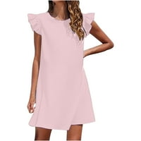 Leesechin летни рокли за жени Clearance Дами модерен плътно цвят комфортно свободно без ръкави небрежни върхове рокля