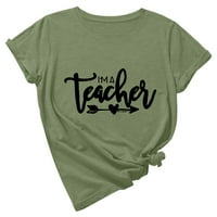 Pntutb дамски плюс размер жени тениска хлабав кръг кръгло вратно пуловер от дъното на учителя ден печат с къси ръкави върхове зелени s