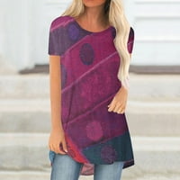 Cacommark Pi жени плюс размер летни върхове женски разхлабени отпечатани кръгли вратни тениски тениска блуза лилаво