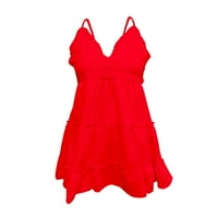 Летни рокли за жени халтер без ръкави солидна а-линия рокля под колянната дантела а-лайн рокли червен XL