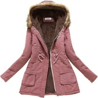 Dabuliu дамски зимна модна топла тънка руно облицована качулка якета сгъстени модерни палта с fau fur качулка