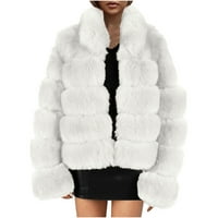 Зимни палта за жени Sawvnm Дами дами топло фаурно кокетно палто яке зима солидна V-образно деколте, което струва спестяване на бяло xxxl
