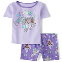 Детско място Момичета горнище с къс ръкав и шорти 2-парче памучна пижама, размери 4-16