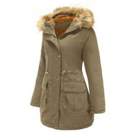 Зимни якета за жени с FAU плюшени качулки връхни дрехи дебели топло парка яке ежедневни ципове дълги палта върхове
