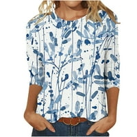 Lydiaunistar дълги върхове клирънс женска модна отпечатана разхлабена тениска в средна дължина ръкави блуза кръгла шия ежедневни върхове сини xxxl