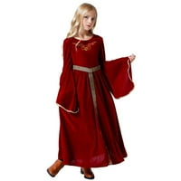 Момичета рокли регентски Дантела разрошени класически бутер Дълъг ръкав империя талията колан рокля рокля размер 130; 9-10г