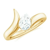 Круша форма пасианс Моасаните байпас годежен пръстен, 14к жълто злато, САЩ 5.00