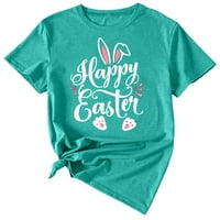 Юбатуо Дамски блузи дамски летни случайни Великденски заек ухото печат тениска кръг врата пуловер с къс ръкав блузи за жени