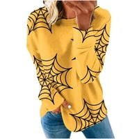 Zkozptok женски суичъри Небрежен пуловер Разхлабен отпечатък Смешен дълъг ръкав есенни върхове, жълто, XL